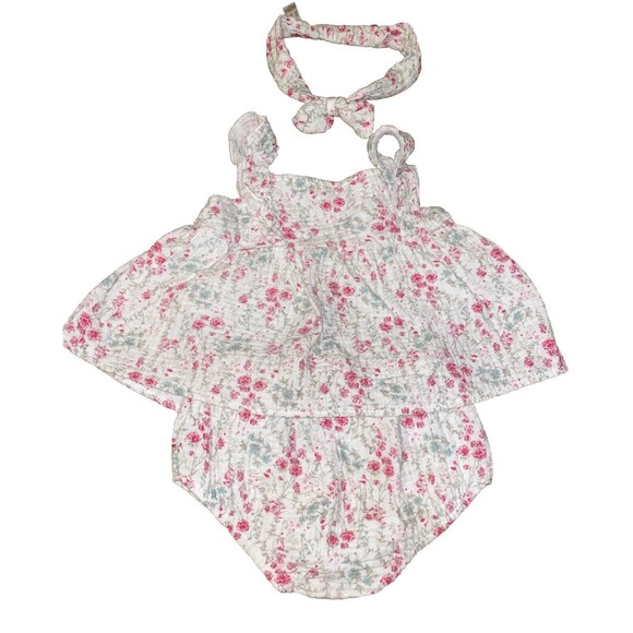 Baby On Board Girl’s Gauze Floral 3 Pc Set Top Bloomers Headband Size 18 Months - Picture 1 of 9